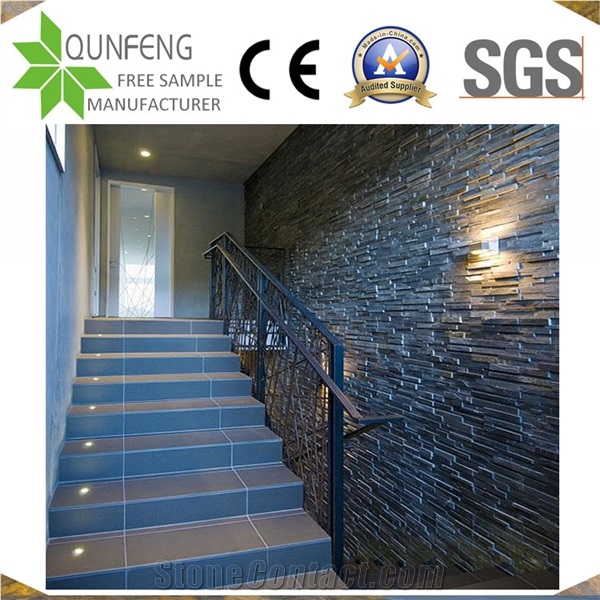 China Natural Black Stacked Stone Slate Wall Brick
