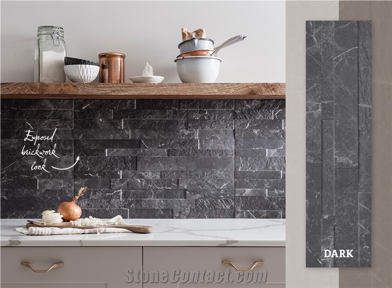 Bar Cabinet With Black Wall Panel Tile