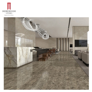 Grey Marble Hotel Lobby Large Format Slab Tile Flooring