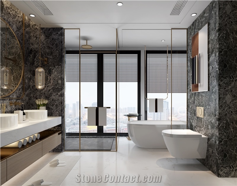 Dark Emperador Spain Gray Natural Terrazzo Marble Slab Tile