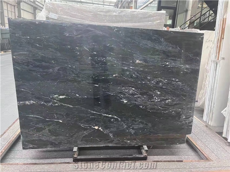 Dark Grey Shinning Gold Silk Slab Tile