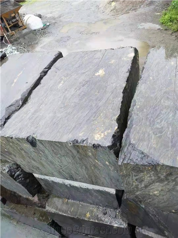 Dark Grey Shinning Gold Silk Slab Tile