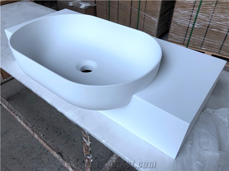 Artificial Stone Acylic Solid Surface Pure White Bathroom Tops