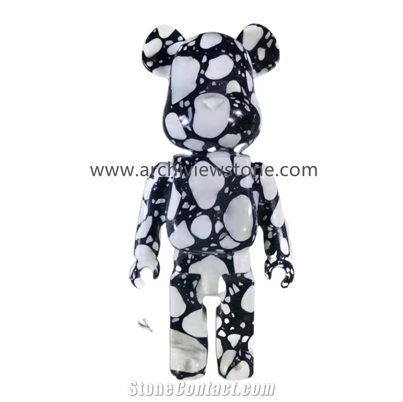 Black And White Terrazzo Bearbrick Animal Sculpture