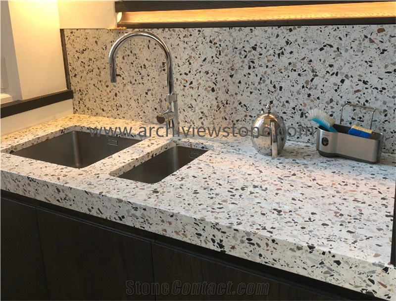 Classic Light Grey Cement Terrazzo Slab Tiles