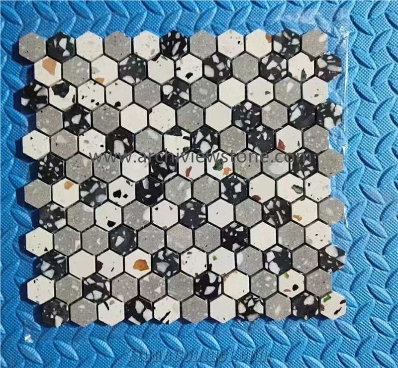 Customized Shape Black Cement Terrazzo Mosaic Tiles