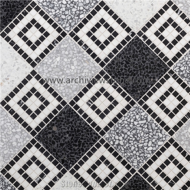 Customized Shape Black Cement Terrazzo Mosaic Tiles