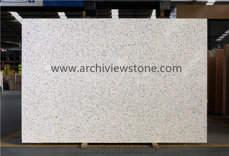New Design White Terrazzo With Blue Grains Slab Tile