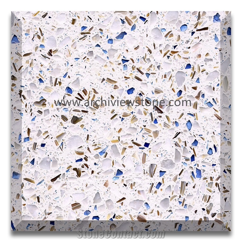 New Design White Terrazzo With Blue Grains Slab Tile