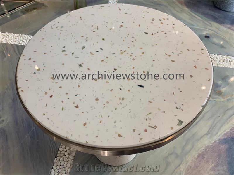 New Design White Terrazzo With Blue Grains Slab Tile