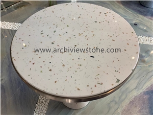 New Design White Terrazzo With Blue Grains Slab Tile