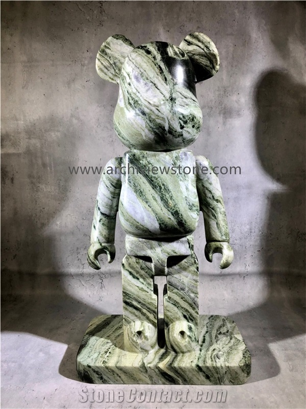 Camellia Green Marble Bearbrick Look Sculpture