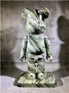 Camellia Green Marble Bearbrick Look Sculpture