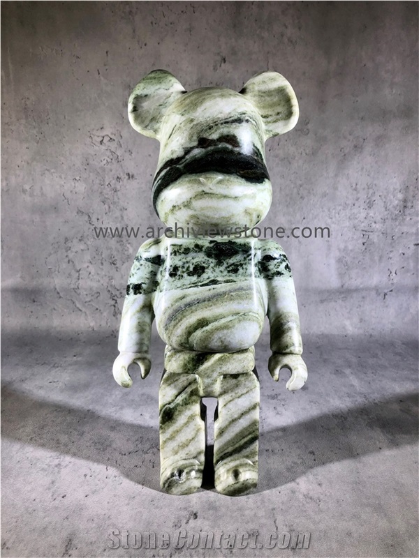 Camellia Green Marble Bearbrick Look Sculpture