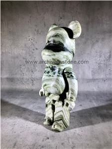 Camellia Green Marble Bearbrick Look Sculpture