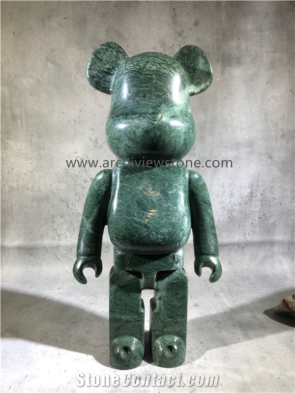 Dark Green Marble Bearbrick Animal Sculpture