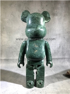 Dark Green Marble Bearbrick Animal Sculpture