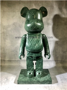 Dark Green Marble Bearbrick Animal Sculpture