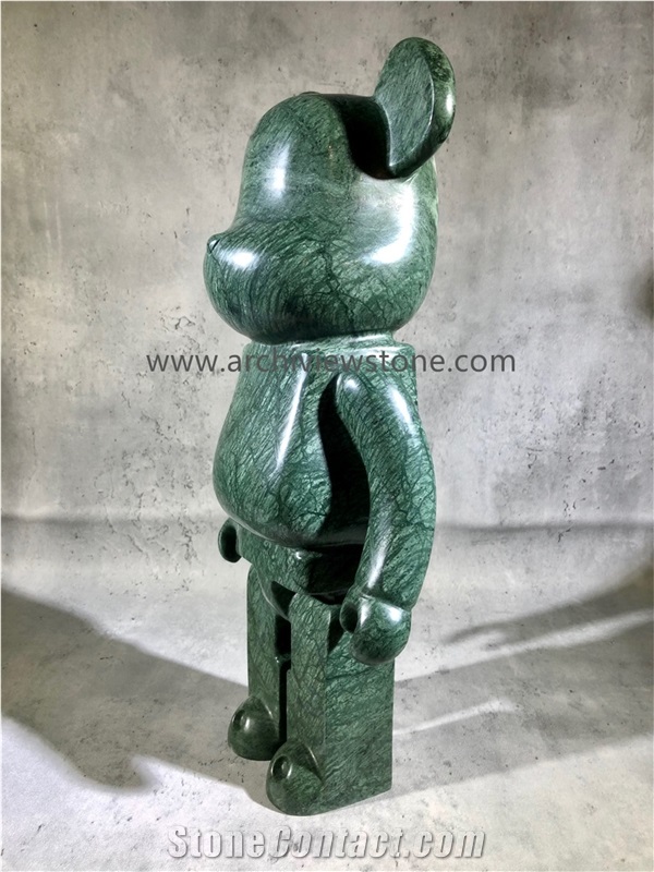 Dark Green Marble Bearbrick Animal Sculpture