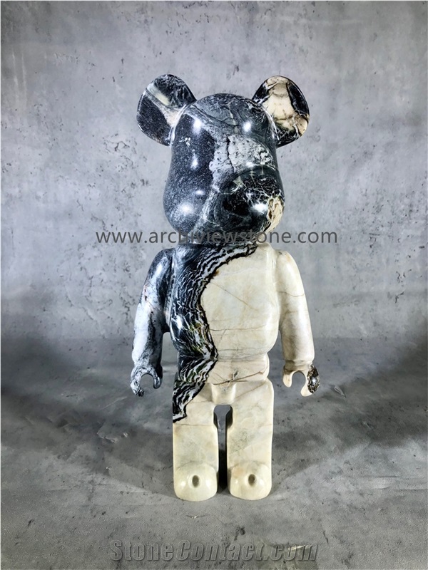Ice Jade Green Marble Bear Animal Statue For Home Decoration