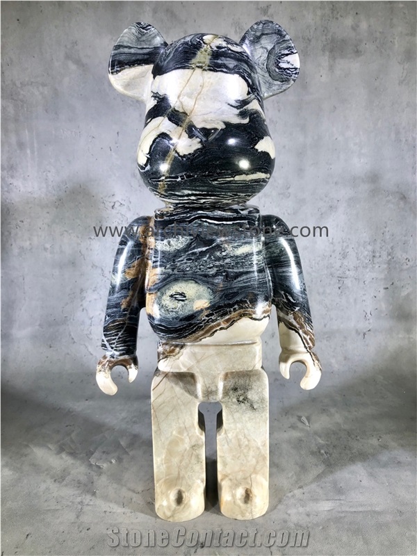 Ice Jade Green Marble Bear Animal Statue For Home Decoration