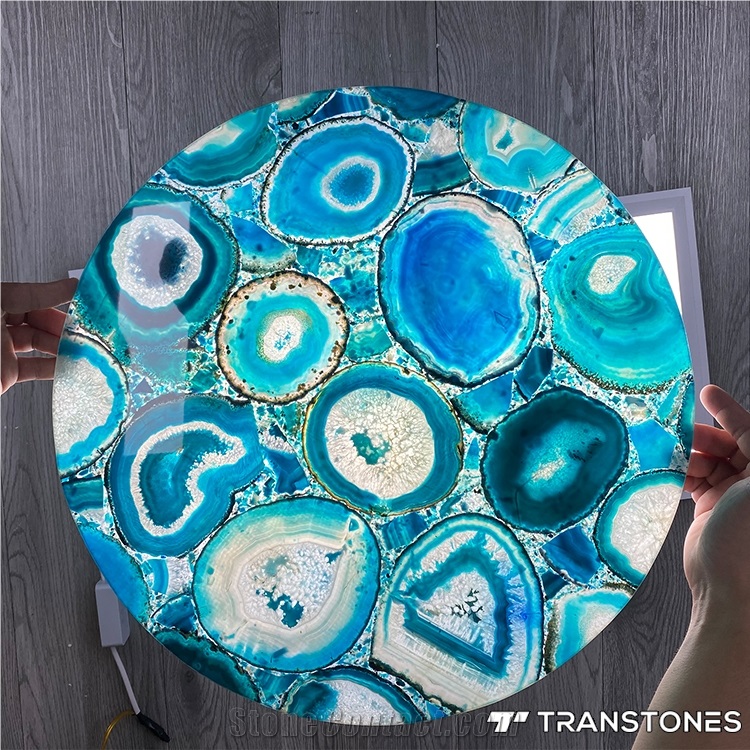 Backlit Crystal Blue Agate Stone Panel Table Top