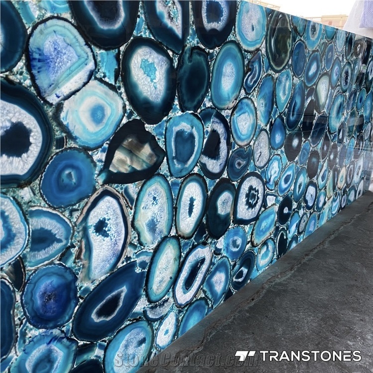 Backlit Crystal Blue Agate Stone Panel Table Top
