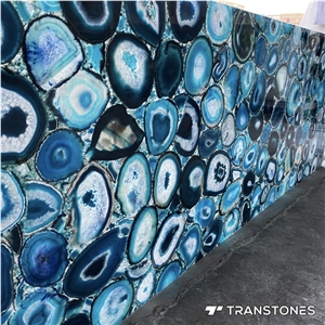 Backlit Crystal Blue Agate Stone Panel Table Top