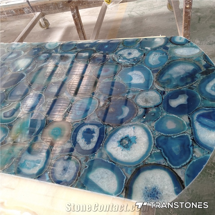 Backlit Crystal Blue Agate Stone Panel Table Top