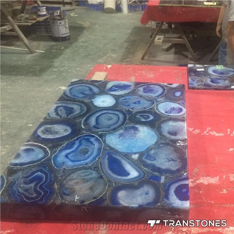 Blue Agate Decoration Slab Agate Crystal For Wall Panel