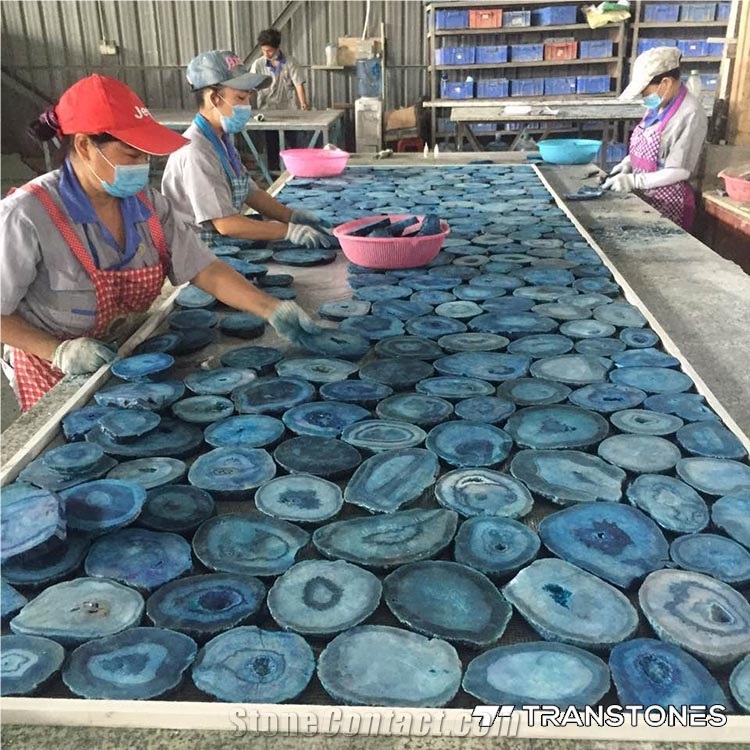 Blue Agate Decoration Slab Agate Crystal For Wall Panel