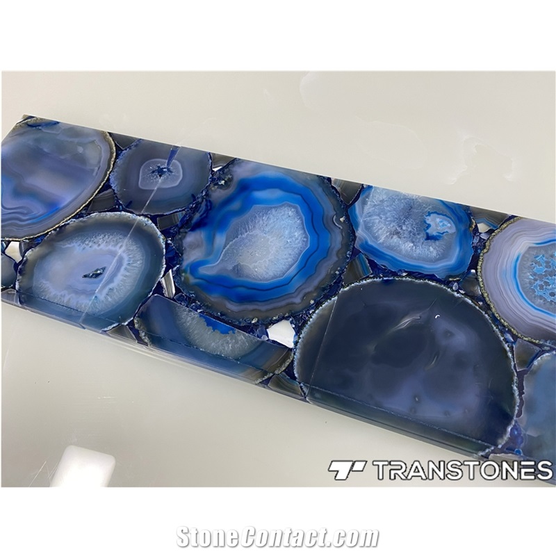 Blue Agate Decoration Slab Agate Crystal For Wall Panel