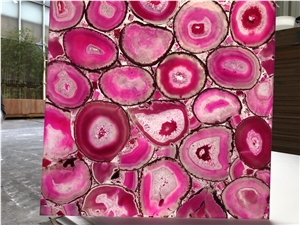 Luxury Indoor Pink Agate Gem Stone Big Slabs