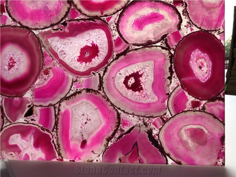 Luxury Indoor Pink Agate Gem Stone Big Slabs