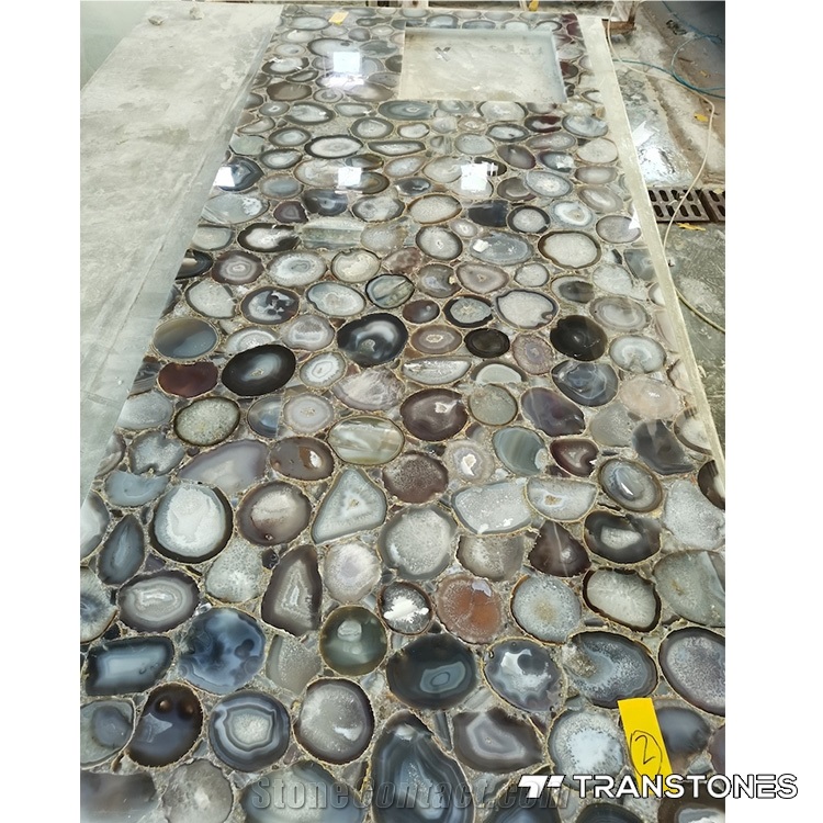 White Agate Stone Backlit For Kitchen Table