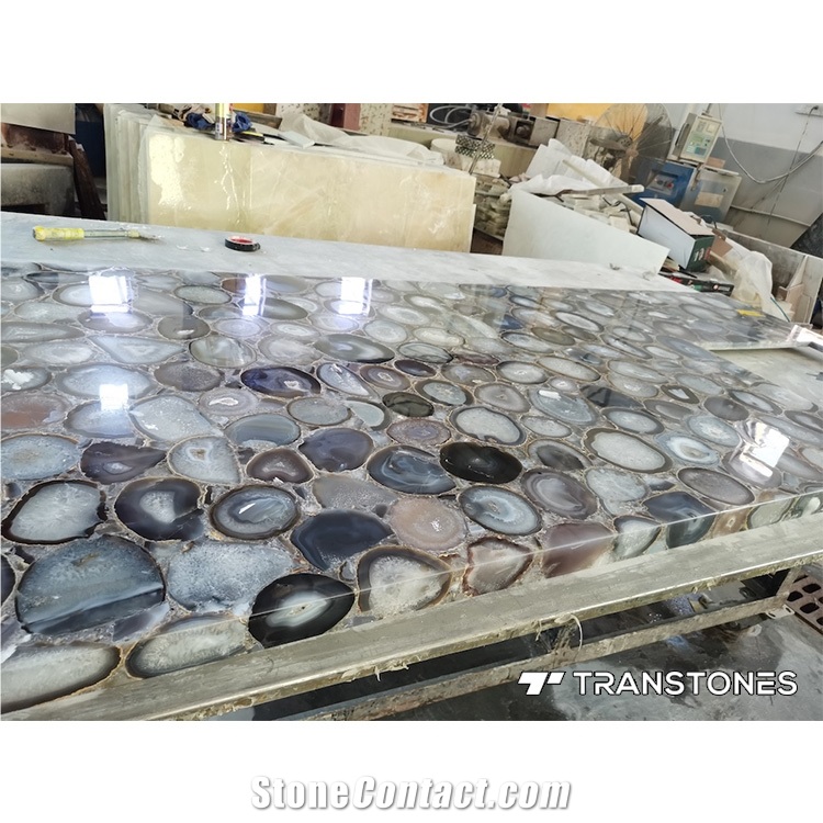 White Agate Stone Backlit For Kitchen Table