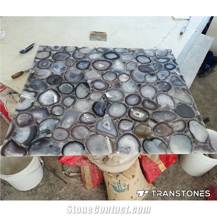White Agate Stone Backlit For Kitchen Table