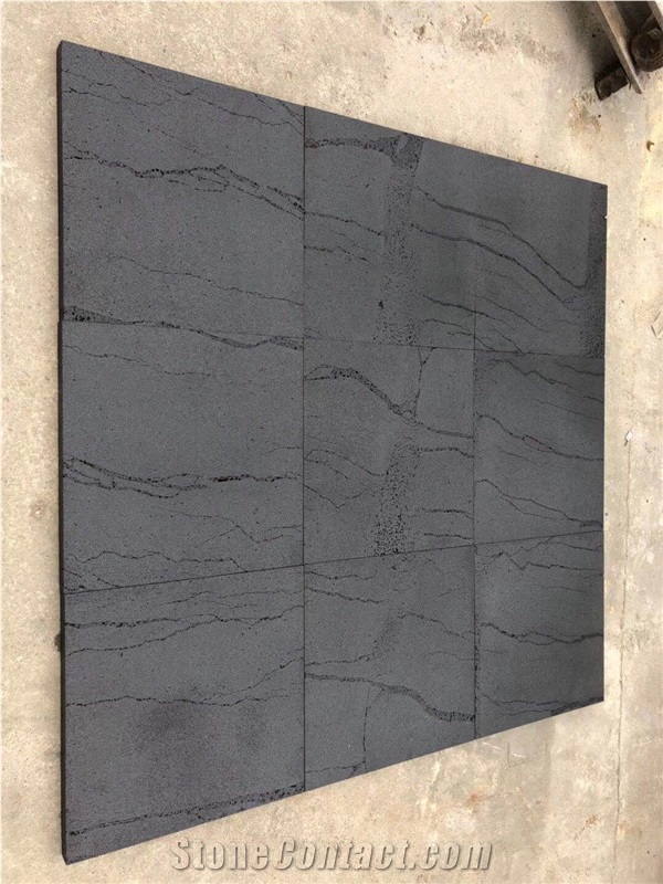 Honed Hainan Black Basalt Lava Stone Stone Flooring Tile 