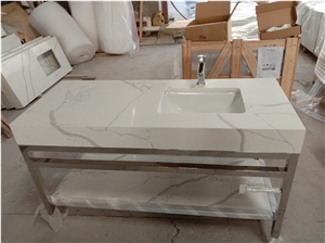 Artificial Stone Calacatta White Quartz Bathroom Vanity Tops
