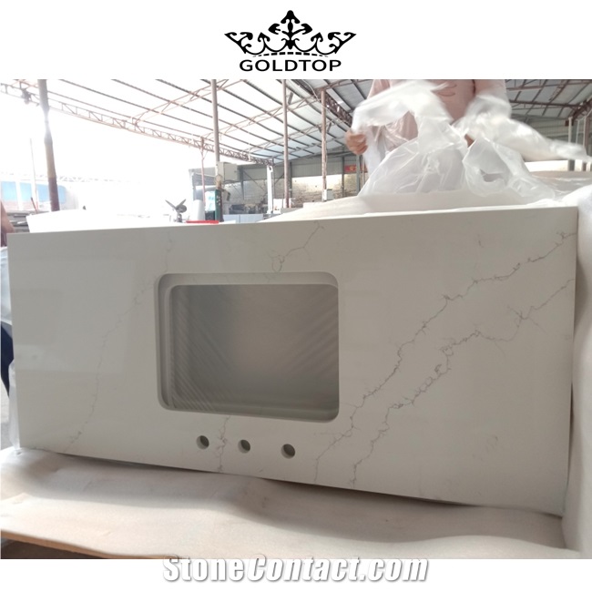 Calacatta White Grey Veins Quartz Stone Kitchen Countertop