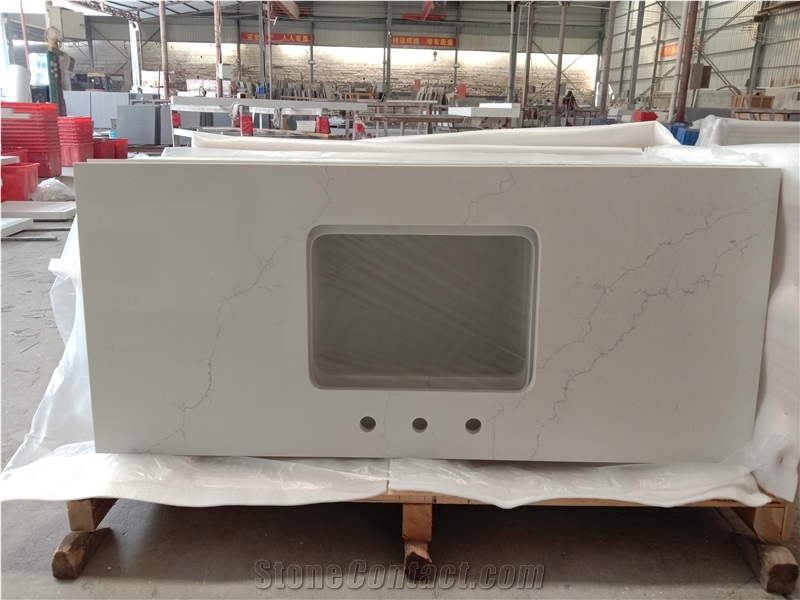 Calacatta White Grey Veins Quartz Stone Kitchen Countertop