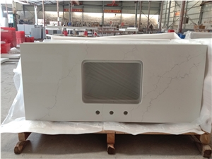 Calacatta White Grey Veins Quartz Stone Kitchen Countertop