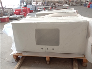 Calacatta White Grey Veins Quartz Stone Kitchen Countertop