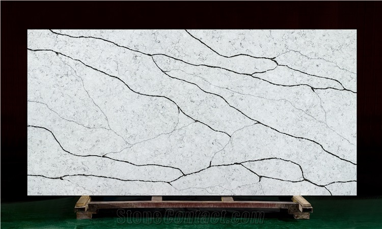 Grey Artificial Quartz Stone With Black Veins  Quartz Slabs 