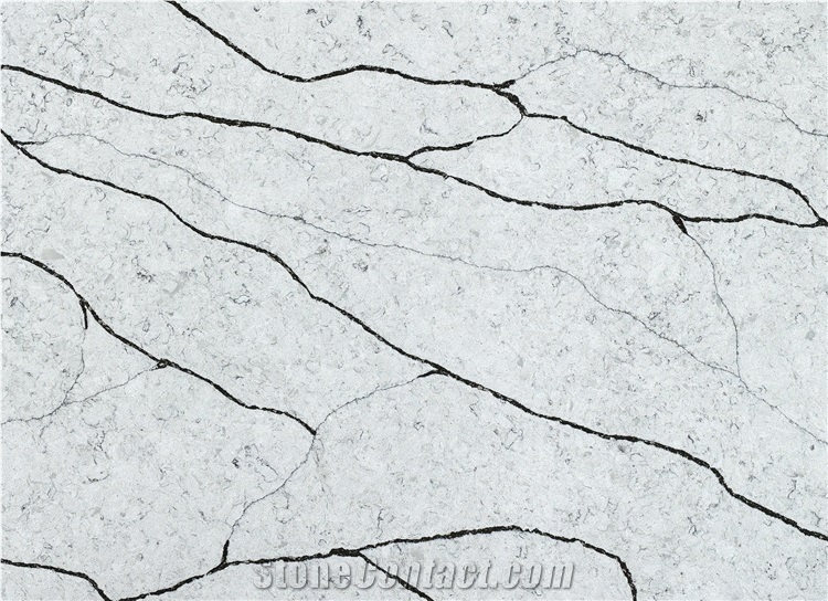 Grey Artificial Quartz Stone With Black Veins  Quartz Slabs 