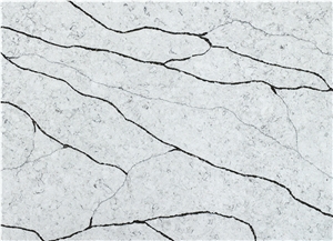 Grey Artificial Quartz Stone With Black Veins  Quartz Slabs 