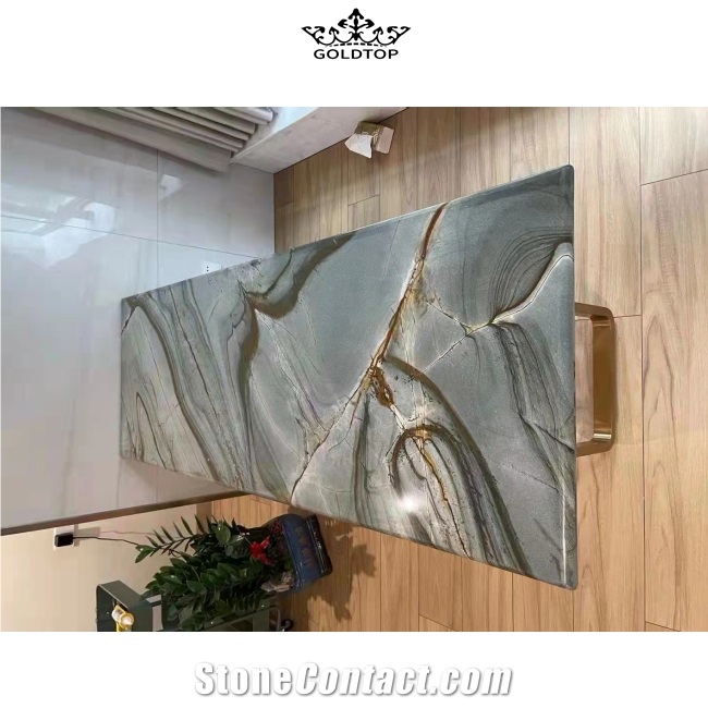Brazil Blue Roma Quartzite Rectangle Table Top Dinner Use