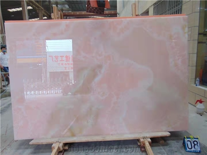 Hot Sell Pure Pink Onyx Stone Slab Tile For  Wall And Table