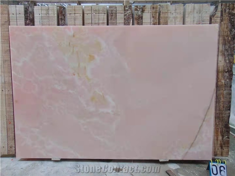 Hot Sell Pure Pink Onyx Stone Slab Tile For  Wall And Table