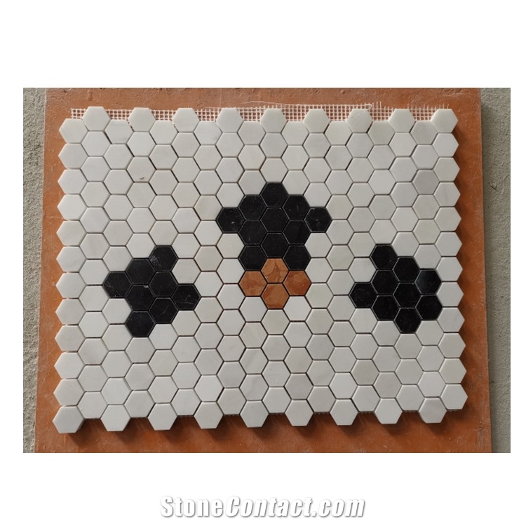Natural Marble Mosaic Tile Flower Pattern Landry Floor Cover